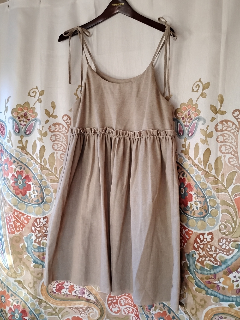 Tie-Strap Cotton Dress in Khaki